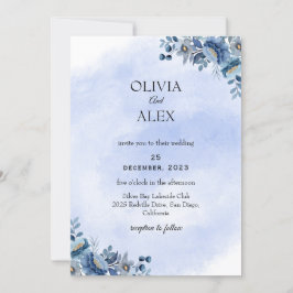 Dusty Blue Floral Wedding Invitation 招待状