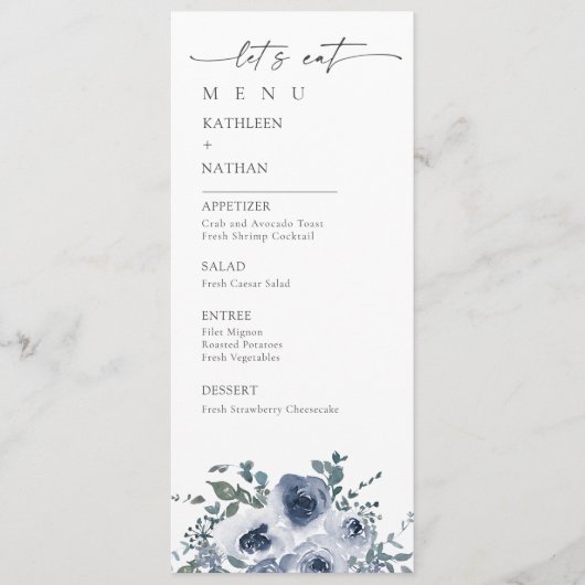 Dusty Blue Floral Wedding Menu メニュー (正面)
