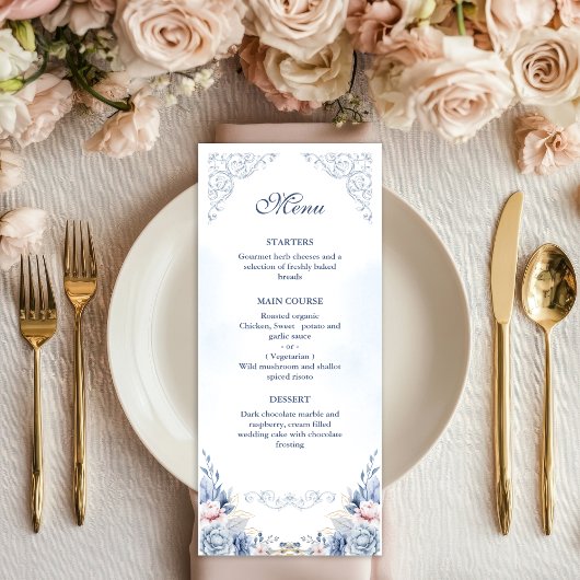 Dusty Blue Floral Wedding Menu メニュー