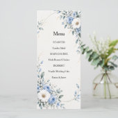Dusty Blue Floral Wedding Menu Card カード (スタンド正面)