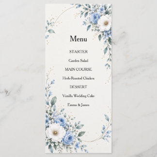 Dusty Blue Floral Wedding Menu Card カード
