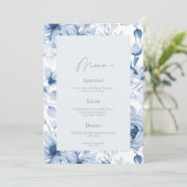 Dusty Blue Floral Wedding Menu Card 招待状 (スタンド正面)