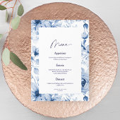 Dusty Blue Floral Wedding Menu Card 招待状