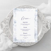 Dusty Blue Floral Wedding Menu Card 招待状
