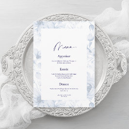Dusty Blue Floral Wedding Menu Card 招待状