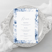 Dusty Blue Floral Wedding Menu Card 招待状