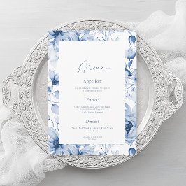 Dusty Blue Floral Wedding Menu Card 招待状