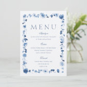 Dusty Blue Floral Wedding Menu Card 招待状 (スタンド正面)
