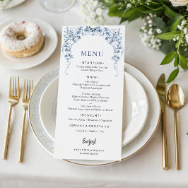 Dusty Blue Floral Wedding Menu | Elegant Bow Roses メニュー