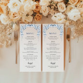 Dusty Blue Floral Wedding Menu | Elegant Bow Roses メニュー