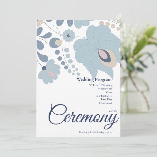 Dusty Blue Floral Wedding Program プログラム (スタンド正面)