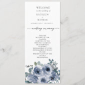 Dusty Blue Floral Wedding Program メニュー (正面)