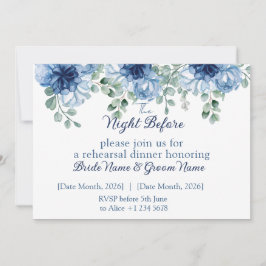 Dusty Blue Floral Wedding Rehearsal Dinner 招待状
