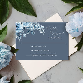 Dusty Blue Floral Wedding Response Card 出欠カード