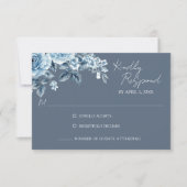 Dusty Blue Floral Wedding Response Card 出欠カード (正面)