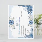 Dusty Blue Floral Wedding RSVP Card | Botanical (スタンド正面)