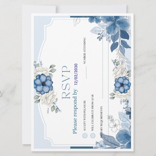 Dusty Blue Floral Wedding RSVP Card | Botanical (正面)