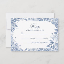Dusty Blue Floral Wedding RSVP Card - Elegant Wate
