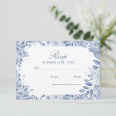 Dusty Blue Floral Wedding RSVP Card - Elegant Wate (スタンド正面)