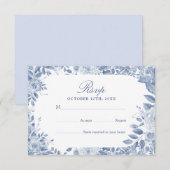 Dusty Blue Floral Wedding RSVP Card - Elegant Wate (正面/裏面)