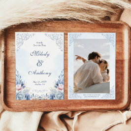 Dusty Blue Floral Wedding Save the Date セーブザデート