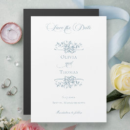 Dusty Blue Floral Wedding Save the Date マグネット招待状