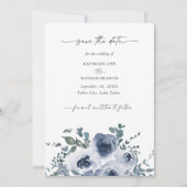 Dusty Blue Floral Wedding Save the Date 招待状 (正面)