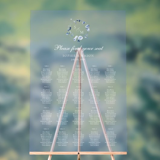 Dusty Blue Floral Wedding Seating Chart  アクリルサイン (ニュートラル)