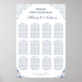 Dusty Blue Floral Wedding Seating Chart ポスター (正面)