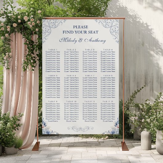 Dusty Blue Floral Wedding Seating Chart ポスター