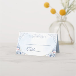 Dusty Blue Floral Wedding Table Number プレイスカード