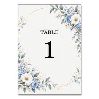 Dusty Blue Floral Wedding Table Number Card テーブルナンバー