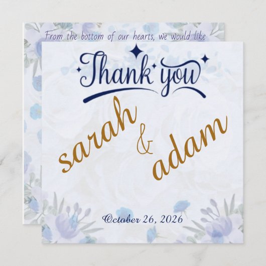 Dusty Blue Floral Wedding Thank You Card (正面/裏面)