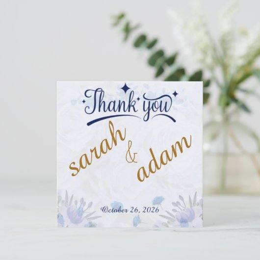 Dusty Blue Floral Wedding Thank You Card (スタンド正面)