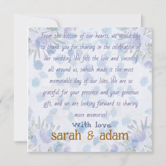 Dusty Blue Floral Wedding Thank You Card (裏面)