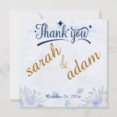Dusty Blue Floral Wedding Thank You Card (正面)