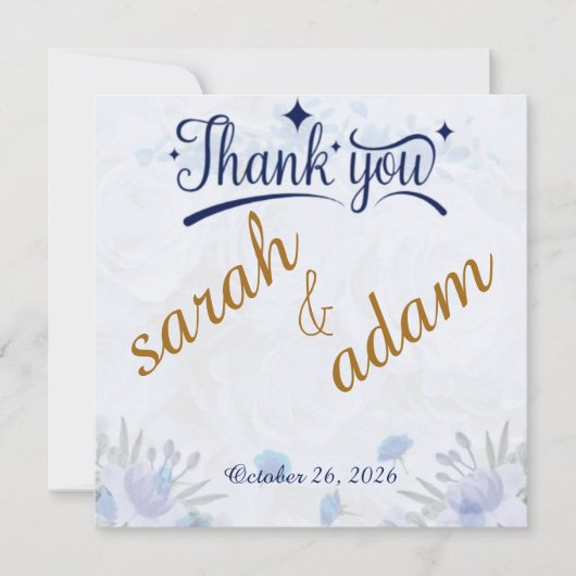 Dusty Blue Floral Wedding Thank You Card (正面)