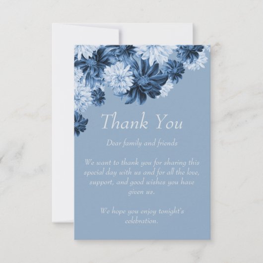 Dusty Blue Floral Wedding Thank You Card サンキューカード (正面)