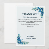 Dusty Blue Floral Wedding Thank You Card 招待状 (正面/裏面)