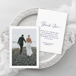 Dusty Blue Floral Wedding Thank You Card  案内状