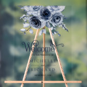 Dusty Blue Floral Wedding Welcome アクリルサイン (ニュートラル)