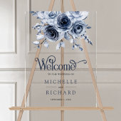 Dusty Blue Floral Wedding Welcome アクリルサイン