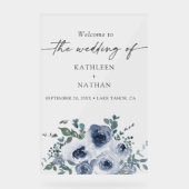 Dusty Blue Floral Wedding Welcome  アクリルサイン (正面)