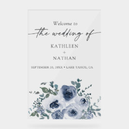 Dusty Blue Floral Wedding Welcome  アクリルサイン