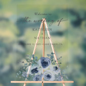 Dusty Blue Floral Wedding Welcome  アクリルサイン (ニュートラル)