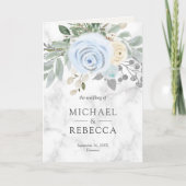 Dusty Blue Floral White Marble QR Code Wedding 招待状 (正面)