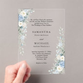 Dusty Blue Florals Both Parents Names Wedding アクリル招待状 (インサイチュ (ポータブル))
