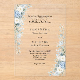 Dusty Blue Florals Both Parents Names Wedding アクリル招待状