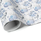Dusty Blue Florals & Stripes - Wrapping Paper Roll ラッピングペーパー (ロールコーナー)