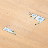 Dusty Blue Flowers, Greenery, Boho, Birthday アクリル招待状 (レイダウン)